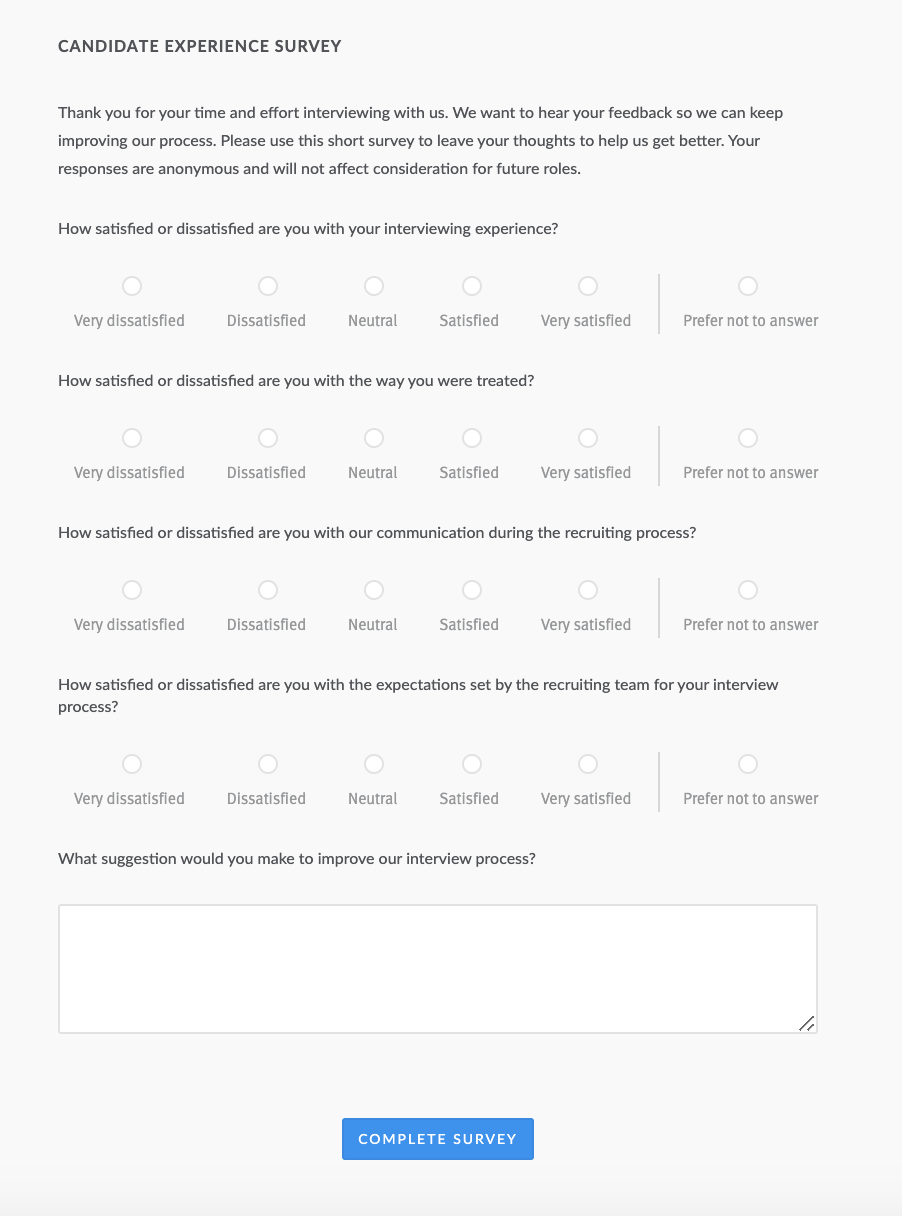 Lever custom candidate experience survey.