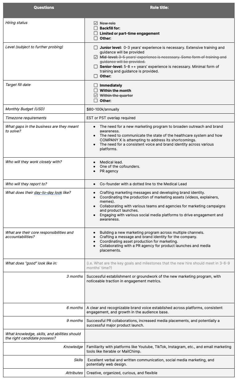 Completed intake form 1