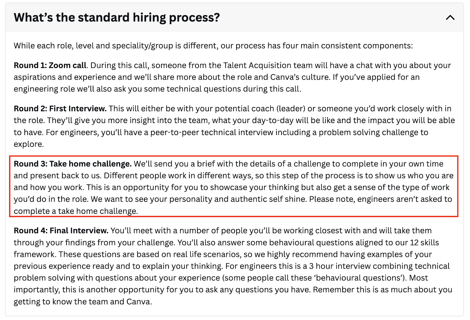 Canva's standard hiring process.